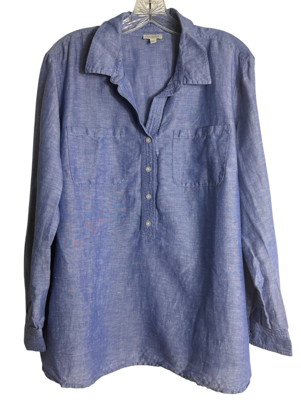 TALBOTS Linen Blend 3/4 Button Pullover Shirt in Blue Size 2X -- COASTAL VIBES!! - Picture 3 of 9